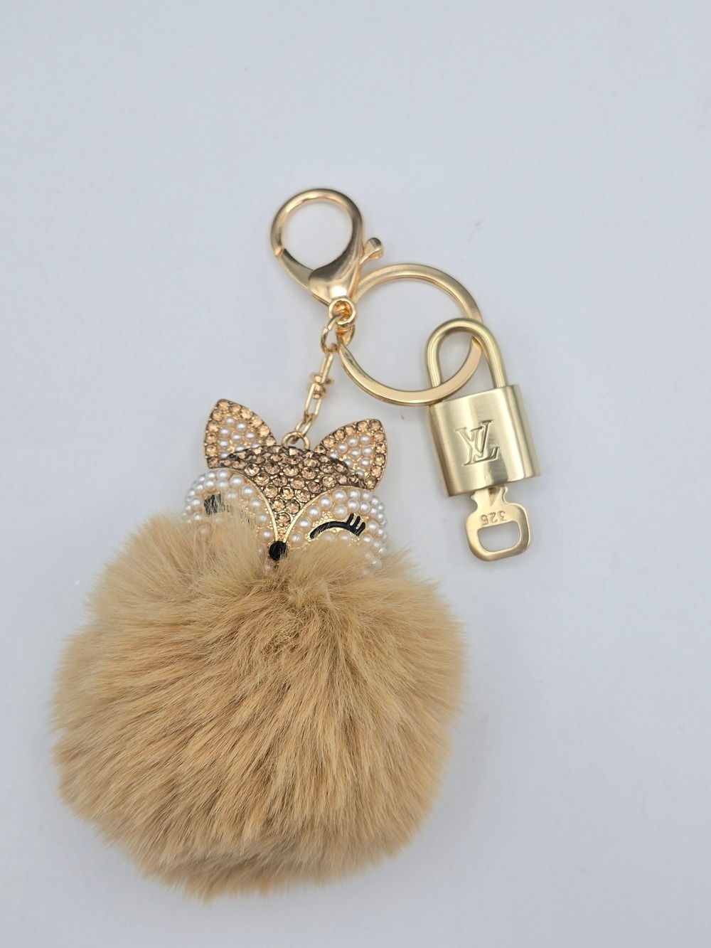 Authentic Louis Vuitton Gold Padlock 🔐 + Unbranded Cat Tan Pom Pom Charm - Picture 3 of 12